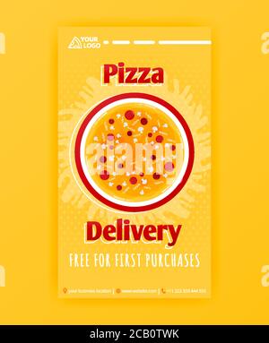 poster template of fast pizza free delivery for social media stories post and ads banner Stock Vector