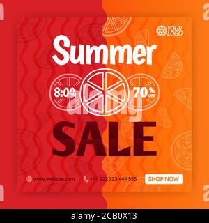 Summer sale social media post template. Promotional posters for summer. Can be used for online media, brochure, flyer, card, wall advertisement, poste Stock Vector