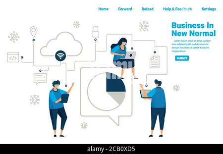 New normal business with connected database services and cloud computing, analyzing business to survive in pandmic covid 19. Illustration design of la Stock Vector