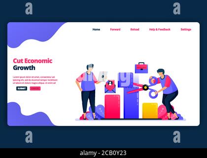 Vector cartoon banner template for cutting economic growth and GDP during the crisis. Landing page and website creative design templates for business. Stock Vector
