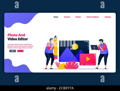 Vector cartoon banner template for video and photo editing with pro software. Landing page and website creative design templates for business. Can be Stock Vector