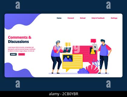 Vector cartoon banner template for discuss and comment with colleagues about work. Landing page and website creative design templates for business. Ca Stock Vector