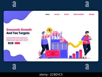 Vector cartoon banner template for achieve economic growth and annual tax targets. Landing page and website creative design templates for business. Ca Stock Vector