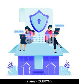 Vector illustration for safety guarantee in cargo shipments. Security box in  delivery and import of e-commerce products. Can be used for landing page Stock Vector