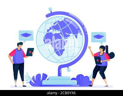 Vector illustration for globe of education, learning and knowledge transfer. World scholarship programs for students. Can be used for landing page, we Stock Vector