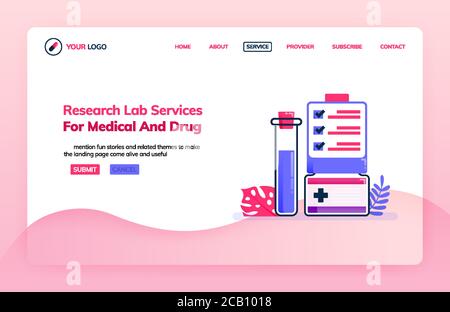 Landing page illustration template of research lab services for medical and drug. Knowledge of chemistry. Health themes. Can be used for landing page, Stock Vector