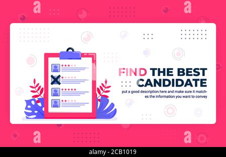 Vector poster illustration of find the best candidate. Selecting employees with rating, opinion, feedback and review. Can be used for website web mobi Stock Vector