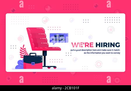 Vector poster illustration of we're hiring ads. Empty seat as symbol of vacancies to find talent and recruit employees. Can be used for website web mo Stock Vector