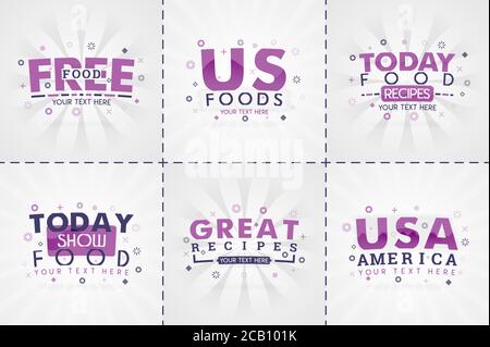 purple cooking book set for food and recipe magazines. Restaurant menu titles or badges for food stores and restaurants. Minimalist design for recipe Stock Vector