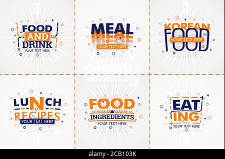 orange cooking book set for food and recipe magazines. Restaurant menu titles or badges for food stores and restaurants. Minimalist design for recipe Stock Vector