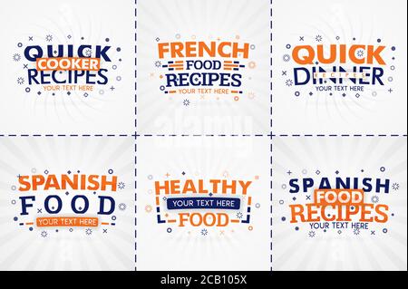 orange cooking book set for food and recipe magazines. Restaurant menu titles or badges for food stores and restaurants. Minimalist design for recipe Stock Vector