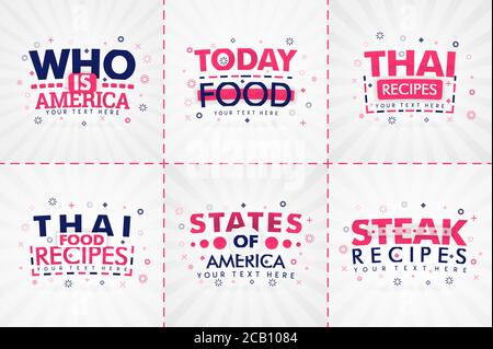 Pink cooking book set for food and recipe magazines. Restaurant menu titles or badges for food stores and restaurants. Minimalist design for recipe ba Stock Vector