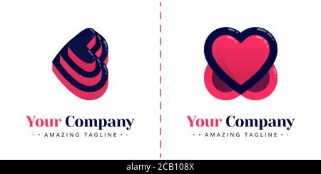 Love logos with stacked cake shapes and love logos that overlap and upside down. Templates can be used for corporate, apps, events, poster, brochure, Stock Vector