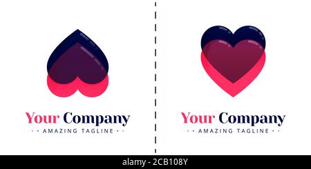 Two love logos that overlap one another with transparent and gradation backgrounds. Templates can be used for corporate, apps, events, poster, brochur Stock Vector