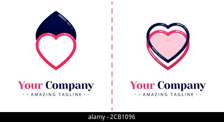 Logos of two hearts that oppose each other and overlap with lines and transparency. Templates can be used for corporate, apps, business, events, poste Stock Vector