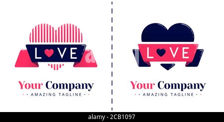 Love logos with lines and solid themes with ribbons and love letters. Templates can be used for corporate, dating apps, events, poster, brochure, wedd Stock Vector