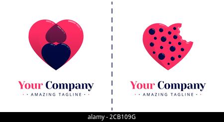 Love logo with the theme of cookies that have been bitten with chocolate chips and the love logo with two opposing hearts in a big heart. Templates ca Stock Vector