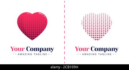 Love logo with a halftone shaped heart. Templates can be used for corporate, dating apps, business wedding events, poster, brochure, wedding invitatio Stock Vector