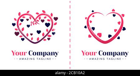 Love logo with the theme of flora and nature. Heart-shaped plant tendrils to symbolize unity. Templates can be used for corporate, apps, business, eve Stock Vector