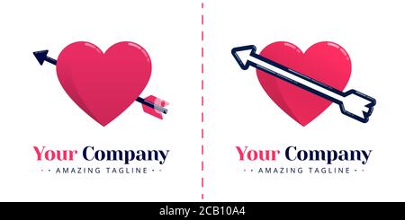 Love logo with the symbol of a heart pierced by an arrow for valentine and marriage. Templates can be used for corporate, apps, business, events, post Stock Vector