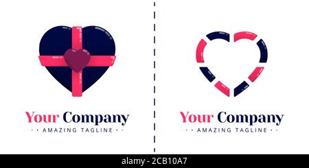 Love logo with the theme of anniversary gifts and line dash. Templates can be used for corporate, dating apps, business wedding events, poster, brochu Stock Vector