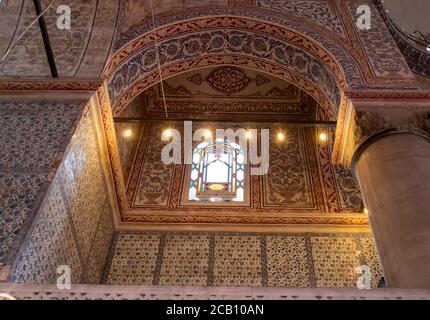 ISTANBUL, TURKEY - MAY, 21, 2019: interior shot of the ceiling of the blue mosque in istanbul Stock Photo