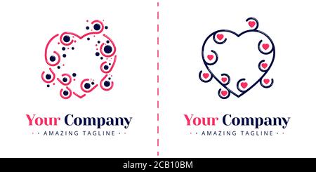 Abstract love logos with tendrils and connected dots. Templates can be used for corporate, dating apps, events, poster, brochure, wedding invitation, Stock Vector