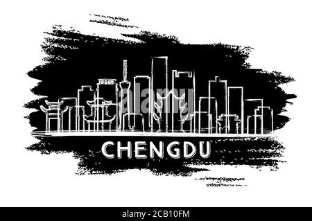 Chengdu China City Skyline Silhouette. Hand Drawn Sketch. Business Travel and Tourism Concept with Historic Architecture. Vector Illustration. Stock Vector