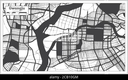 Gwangju South Korea City Map in Black and White Color in Retro Style. Outline Map. Vector Illustration. Stock Vector