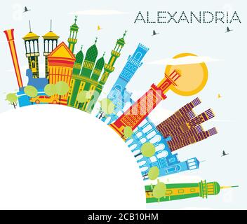 Outline Alexandria Skyline with Blue Buildings and Reflections. Vector ...