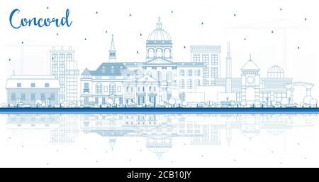 Outline Concord New Hampshire City Skyline with Blue Buildings and Reflections. Vector Illustration. Business Travel and Tourism Concept with Historic Stock Vector