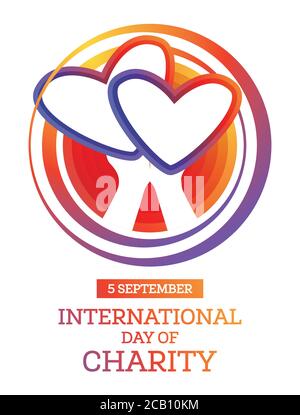 International Day of Charity. Observed Annually on 5 September. Hands Hold Two Hearts. Vector Illustration. Stock Vector