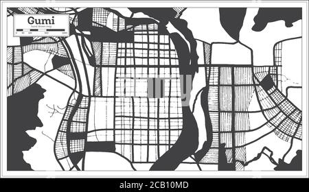 Gumi South Korea City Map in Black and White Color in Retro Style. Outline Map. Vector Illustration. Stock Vector