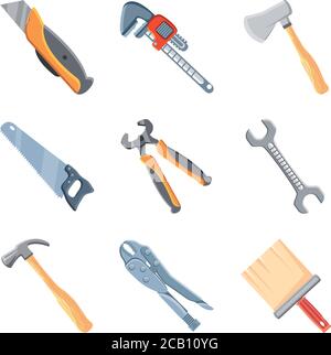 set of icons with construction tools on white background vector illustration design Stock Vector