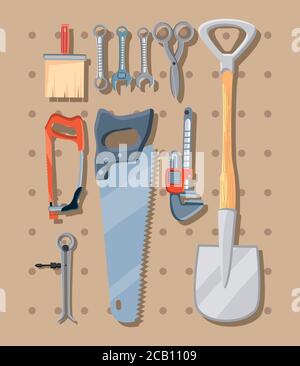 bundle of construction tools in white background vector illustration design Stock Vector