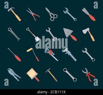 bundle of icons with construction tools and carpentry vector illustration design Stock Vector