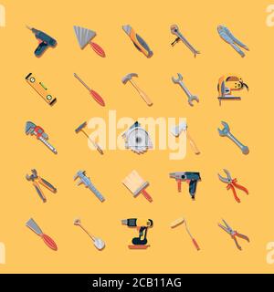 bundle of construction tools on white background vector illustration design Stock Vector