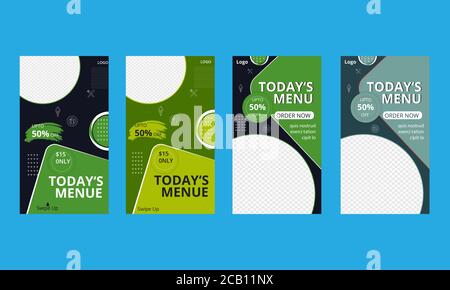 Social Media Stories Design or food & Restaurant Business. Boost your Instagram with this creative layout. Set of editable online poster stories. Stock Vector