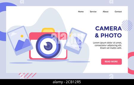 Camera and photo pocket camera campaign for web website home homepage landing page template banner with modern flat style Stock Vector