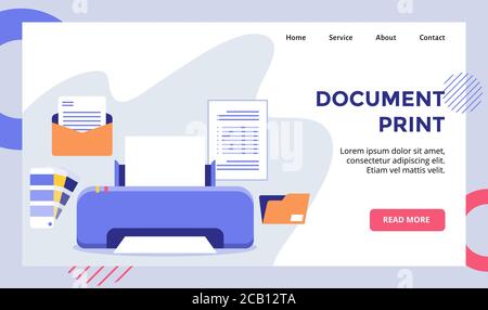 Document print machine print campaign for web website home homepage landing page template banner with modern flat style Stock Vector