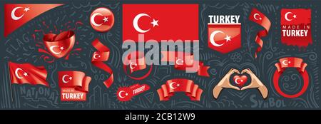 Vector set of the national flag of Turkey in various creative designs Stock Vector