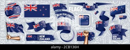 Vector set of the national flag of New Zealand in various creative designs Stock Vector