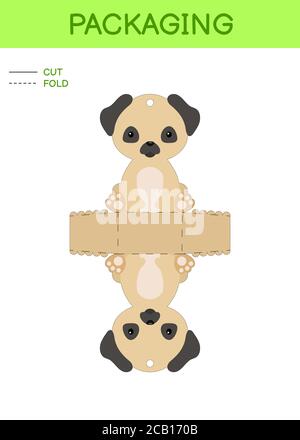 Cute die cut pug dog chocolate egg holder template. Retail paper box ...