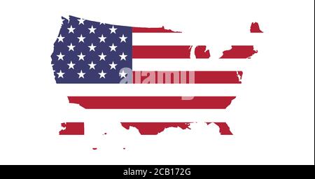 USA  map with flag texture on  white background, illustration,textured , Symbols of USA  - vector illustration Stock Vector
