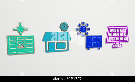 solar 4 icons set. 3D illustration. energy and background Stock Photo