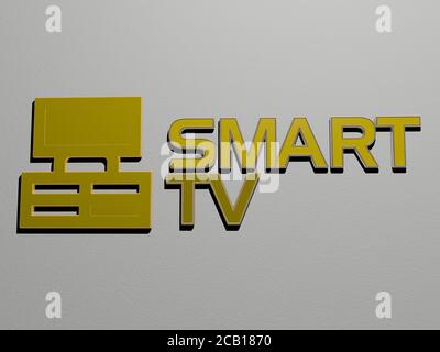 smart tv icon and text on the wall. 3D illustration. phone and business Stock Photo