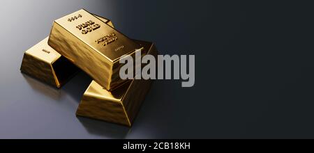 Close up view of Gold bars or ingots in bank vault background. Precious metal. 3D illustration . High quality 3d illustration Stock Photo
