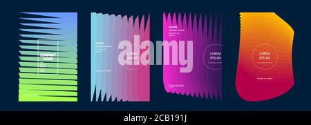 Modern covers design set vector. Abstract bright neon pattern retro style. Dynamic colorful fluid texture halftone gradient lines. Futuristic geometri Stock Vector