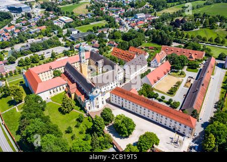 Aerial view, Ochsenhausen Monastery, with St. George Monastery Church, Ochsenhausen, Bieberach District, Upper Swabia, Baden-Wuerttemberg, Germany Stock Photo