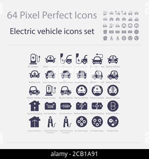 Battery Electric Vehicle Icon.(BEV,EV).Electric car.Charger station.Battery power plug.Home Charging.Solid State Battery.Home Link Devices.Cable Power Stock Vector